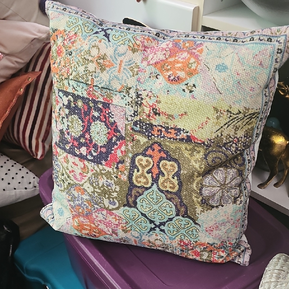 Brand New 18x18 Colorful Patchwork Throw Pillow